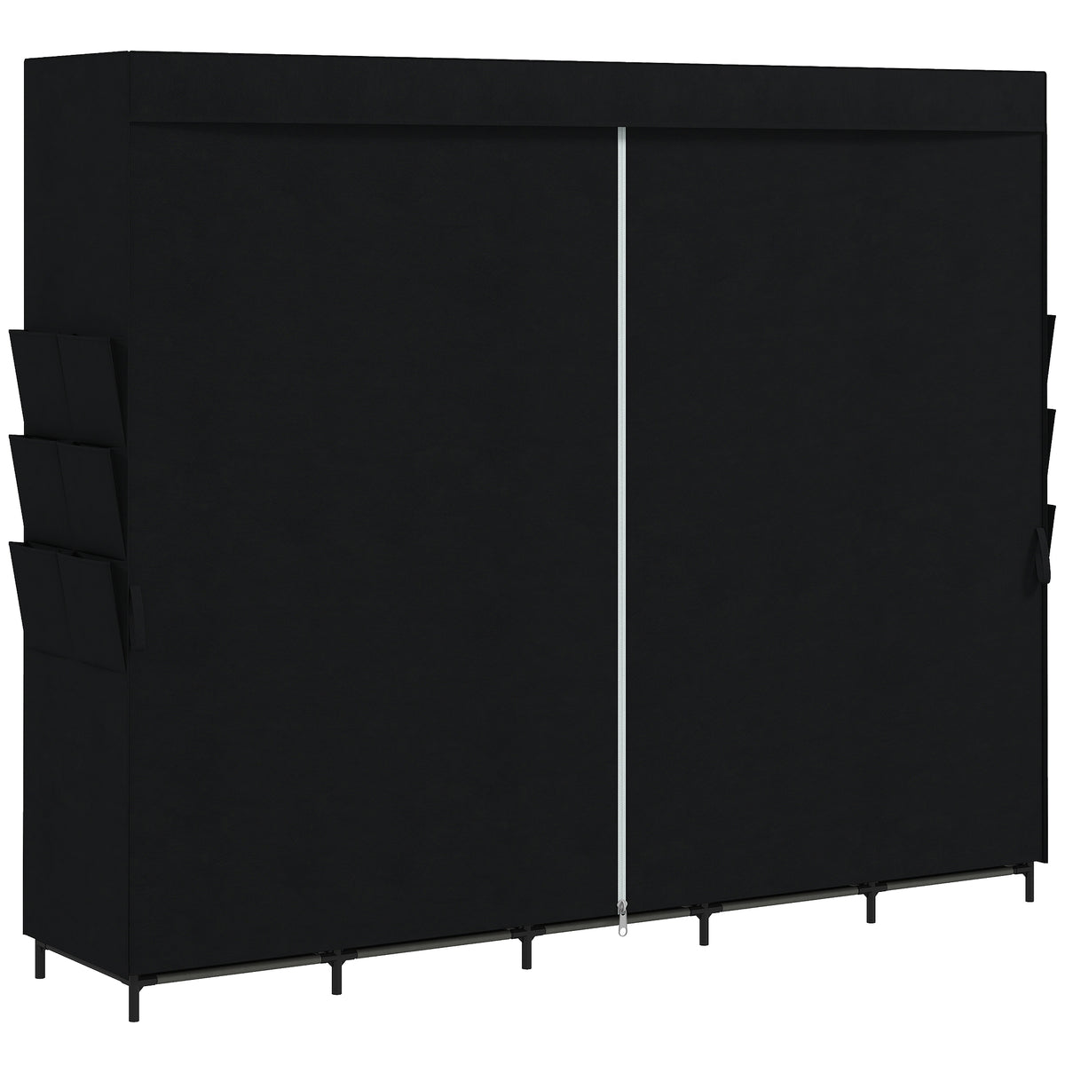 HOMCOM Space-Saving Fabric Wardrobe with 5 Rods, 5 Shelves, 6 Side Pockets, Dustproof Doors with Zip, Black