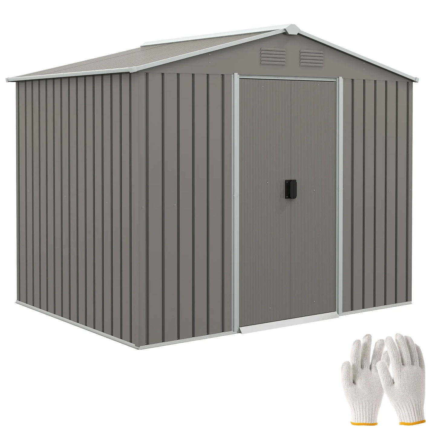 Steel Sheet Garden Shed with Sliding Doors, 236x174x190cm, Grey