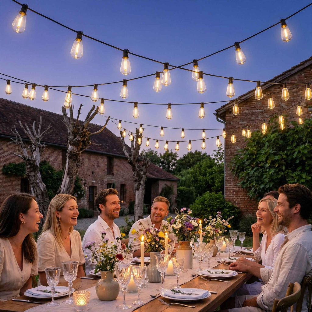 HOMCOM Outdoor String Lights with 50 LED Lights IP44, in PET and Plastic, 1800x3.8x9 cm, Black and Transparent
