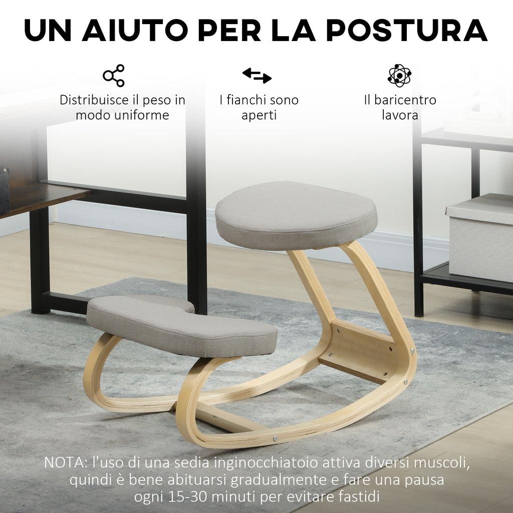 Rocking Kneeling Chair, Fabric and Birch Wood, 50x73x55 cm, Grey