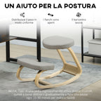 Rocking Kneeling Chair, Fabric and Birch Wood, 50x73x55 cm, Grey