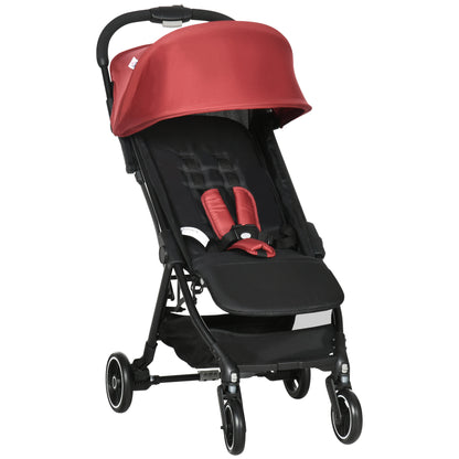 HOMCOM Stroller for Children 0-36 Months with Canopy, Foldable Design and Storage Basket, 128x58x106 cm, Red and Black