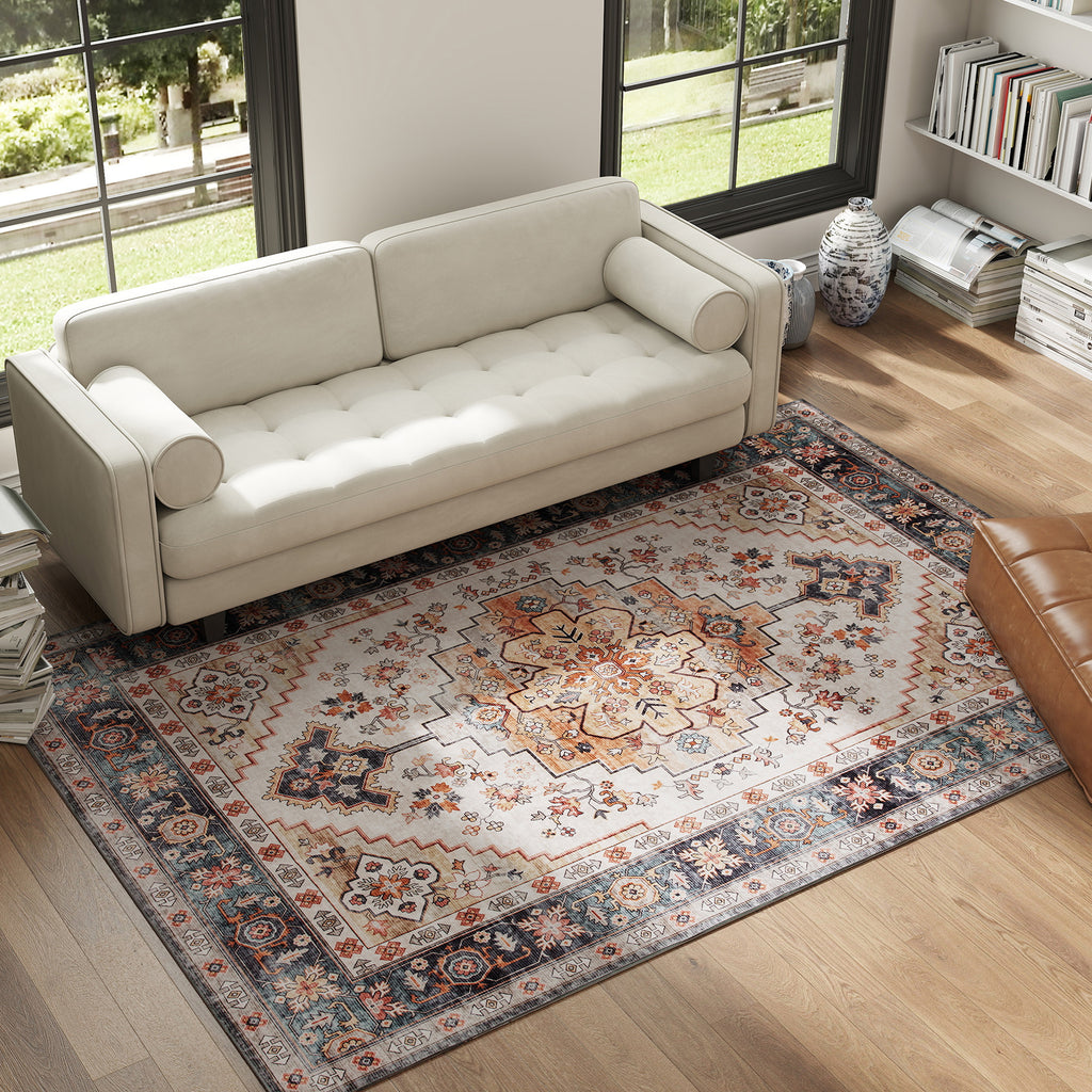 Bohemian Rug Non-Slip and Washable Short Pile for Living Room and Bedroom, 230x160 cm, Brown