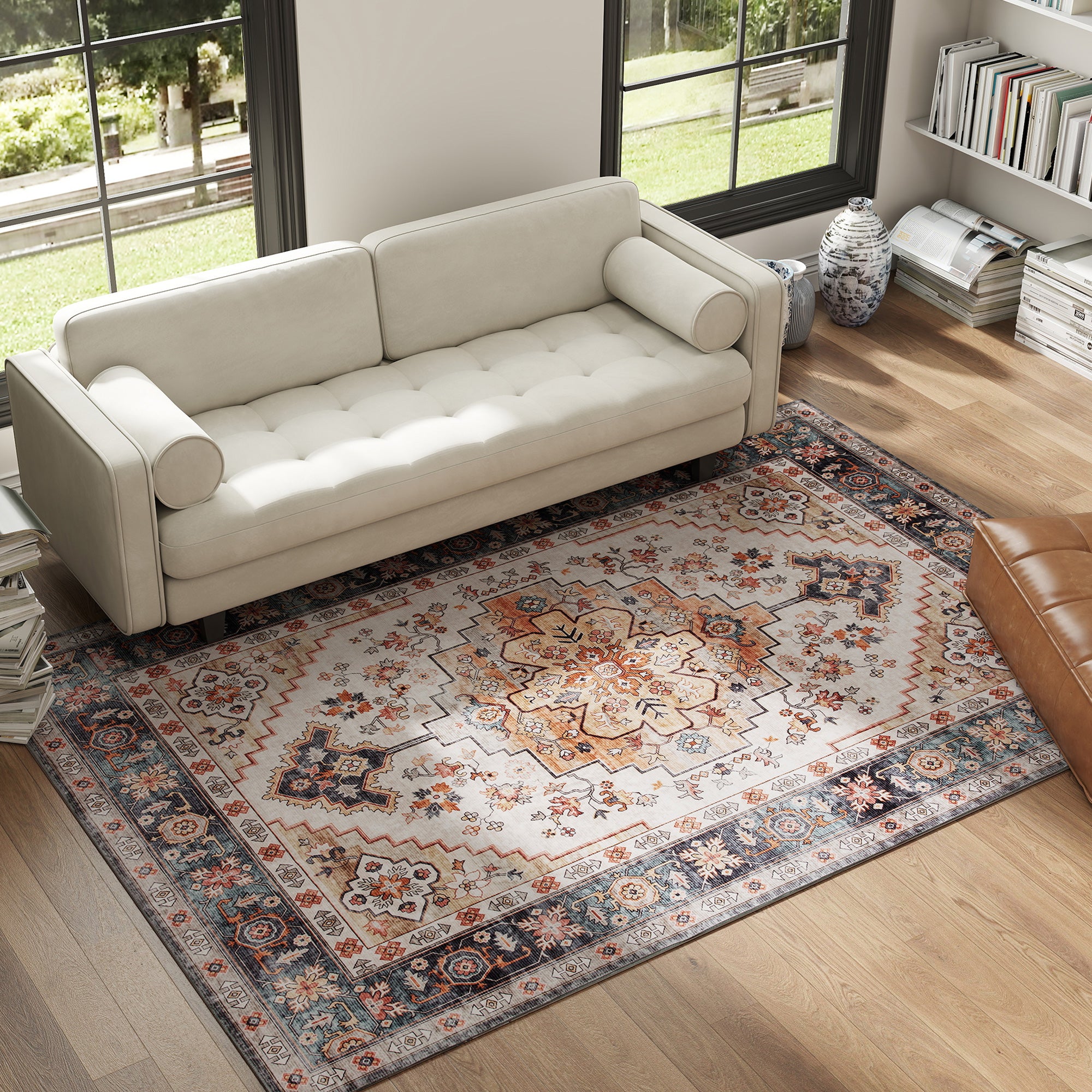 Bohemian Rug Non-Slip and Washable Short Pile for Living Room and Bedroom, 230x160 cm, Brown