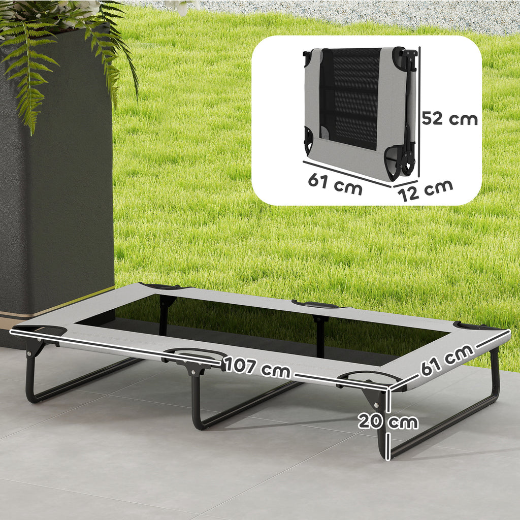 Foldable Dog Bed with Mesh Fabric for Indoor and Outdoor Use, 107 x 61 x 20 cm, Light Grey