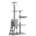 PawHut Cat Tower with House, Perch, Platforms and 4 Mice, Made of Wood, Plush and Sisal, 60x35x134 cm, Grey