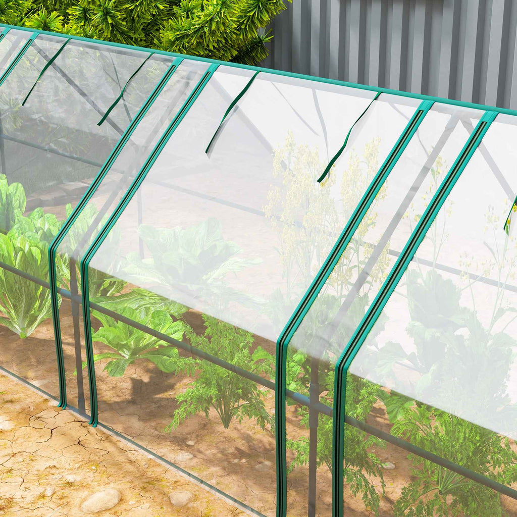 Outsunny 4-Door Roll-Up Mini Garden Greenhouse with Extended Cover, Steel and PE, 360x90x90 cm, Transparent