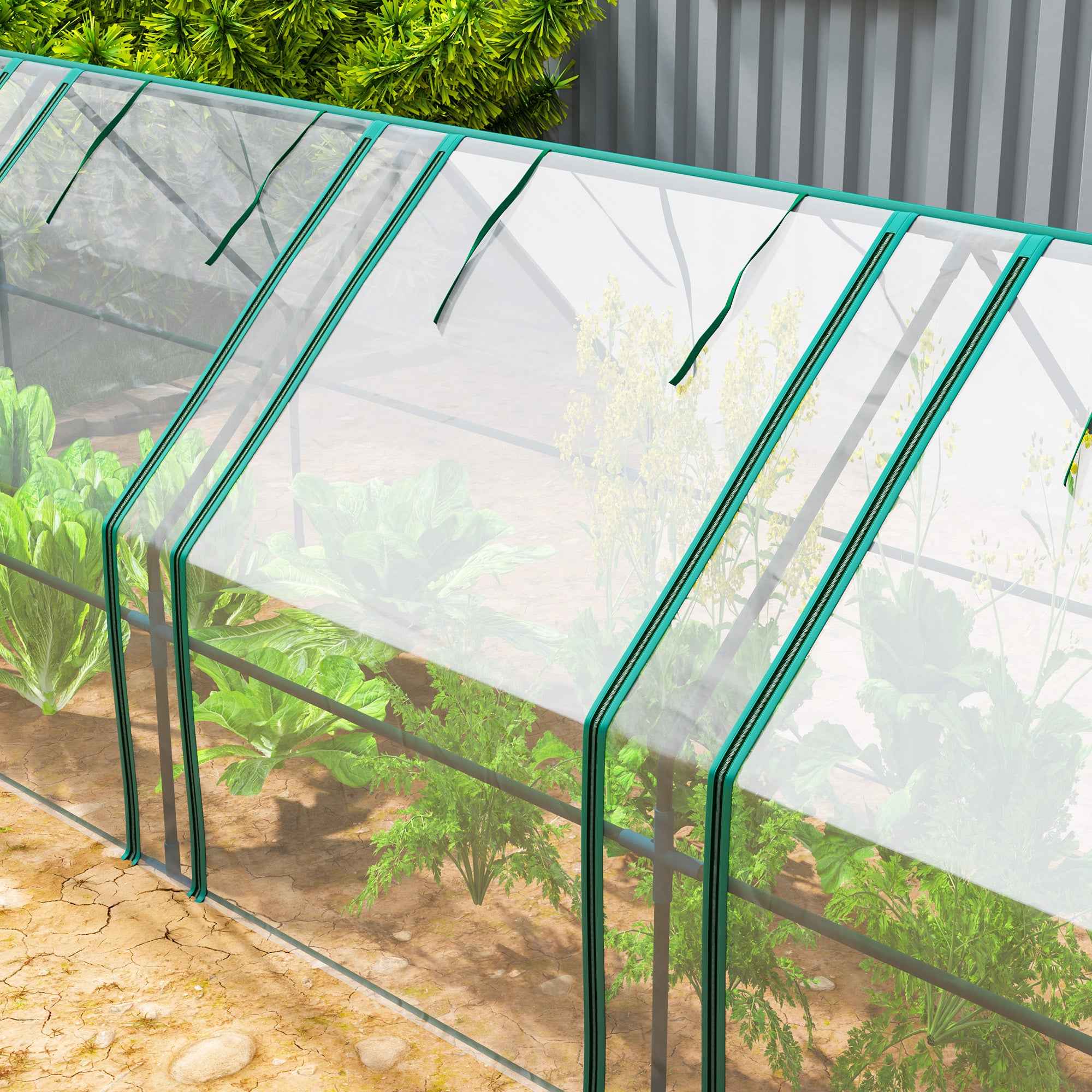 Outsunny 4-Door Roll-Up Mini Garden Greenhouse with Extended Cover, Steel and PE, 360x90x90 cm, Transparent