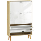 Slim Modern Shoe Rack with 3 Tilting Drawers for 24 Pairs of Shoes, 80x24x127 cm, White