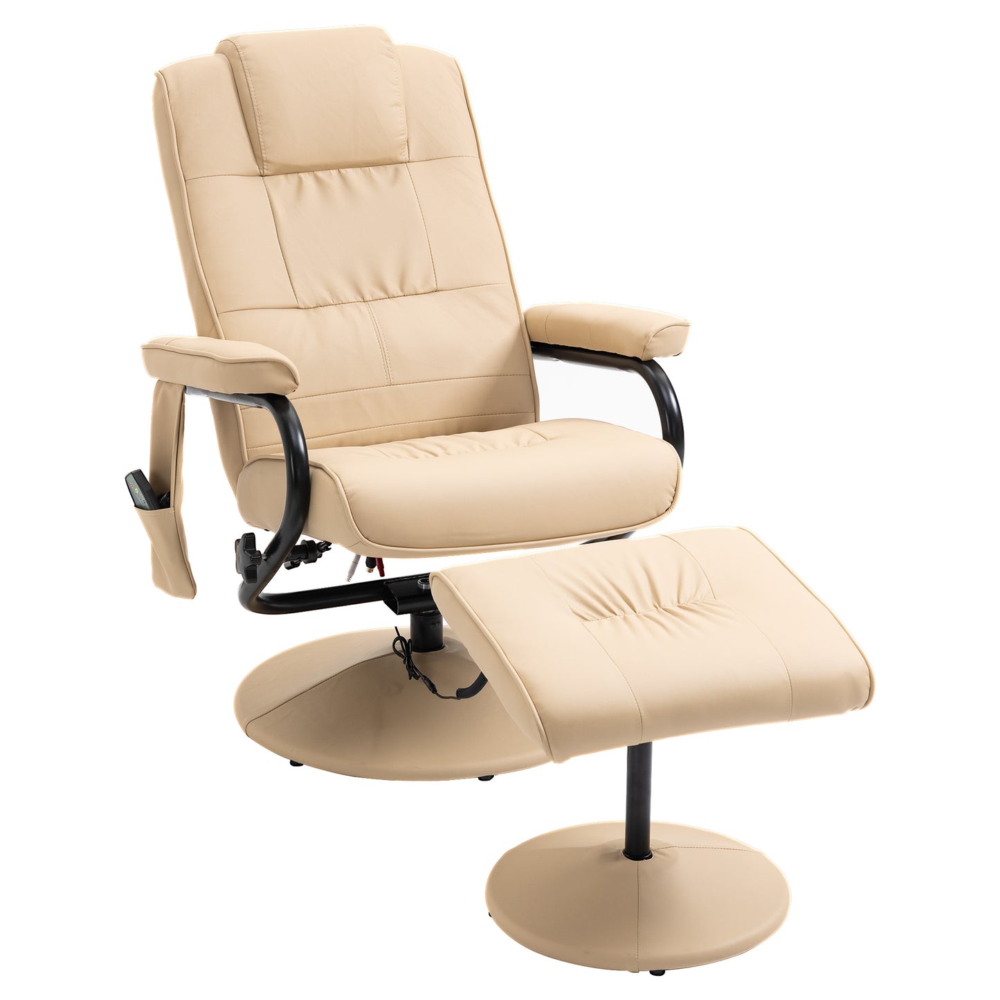 Relaxing Chair with Footrest, Reclining Armchair 145° with 10 Massage Points and Remote Control in Faux Leather, Cream