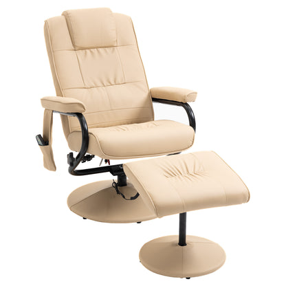 Relaxing Chair with Footrest, Reclining Armchair 145° with 10 Massage Points and Remote Control in Faux Leather, Cream