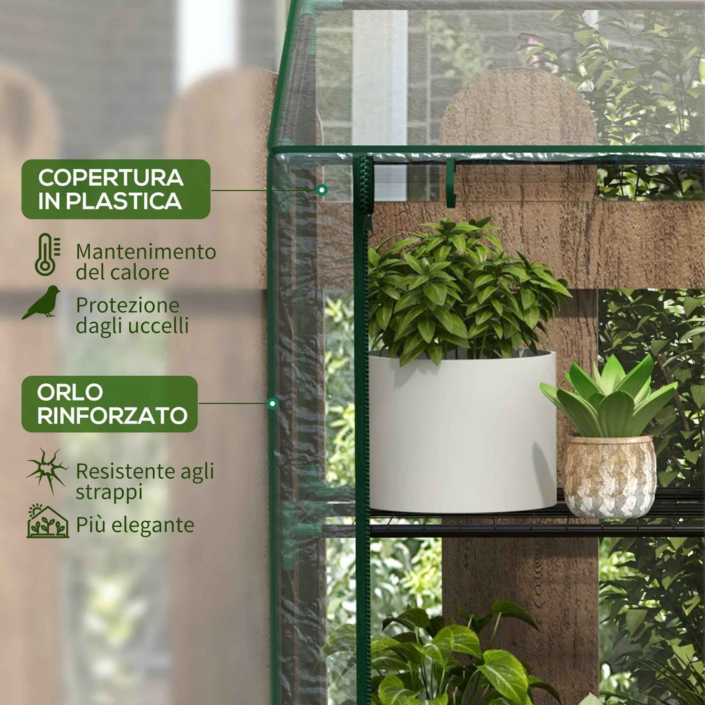 Outsunny Garden Greenhouse with PE Cover, 6 Shelves and 2 Roll-Up Doors, 143x46x151cm, Transparent