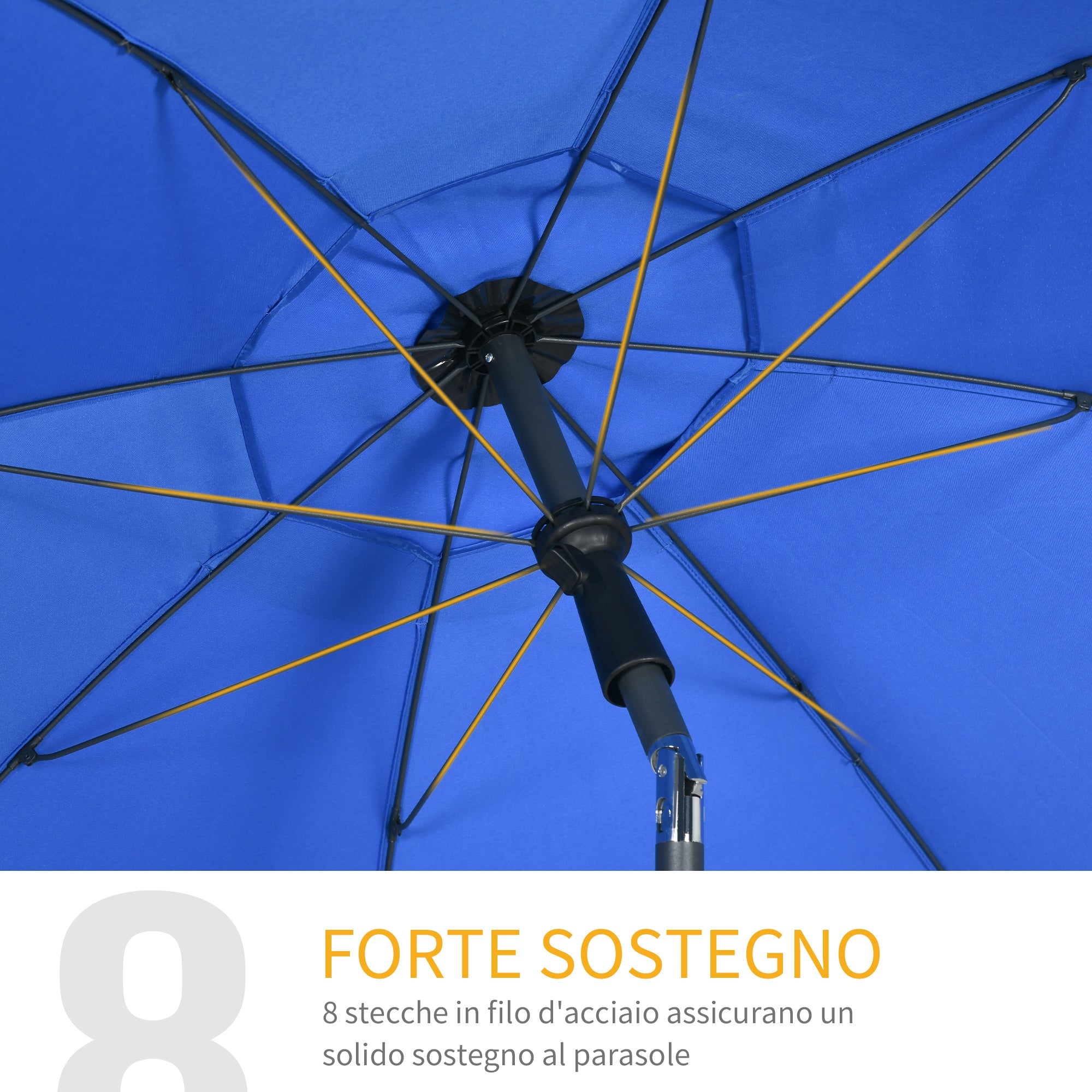 Beach Umbrella 1.8x2 m with 45° Reclining and 8 Ribs, Polyester and Steel, Blue