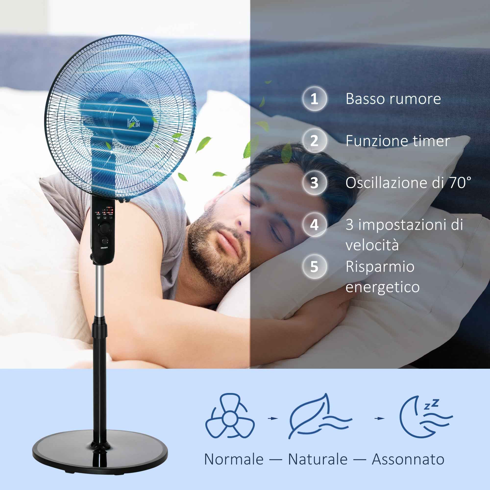 HOMCOM Pedestal Fan with Remote Control, Adjustable Height, 3 Speeds, Adjustable Tilt Angle, Metal, Black