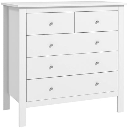 HOMCOM Chest of 5 drawers for bedroom and living room in white wood, 79x39.5x80.5 cm