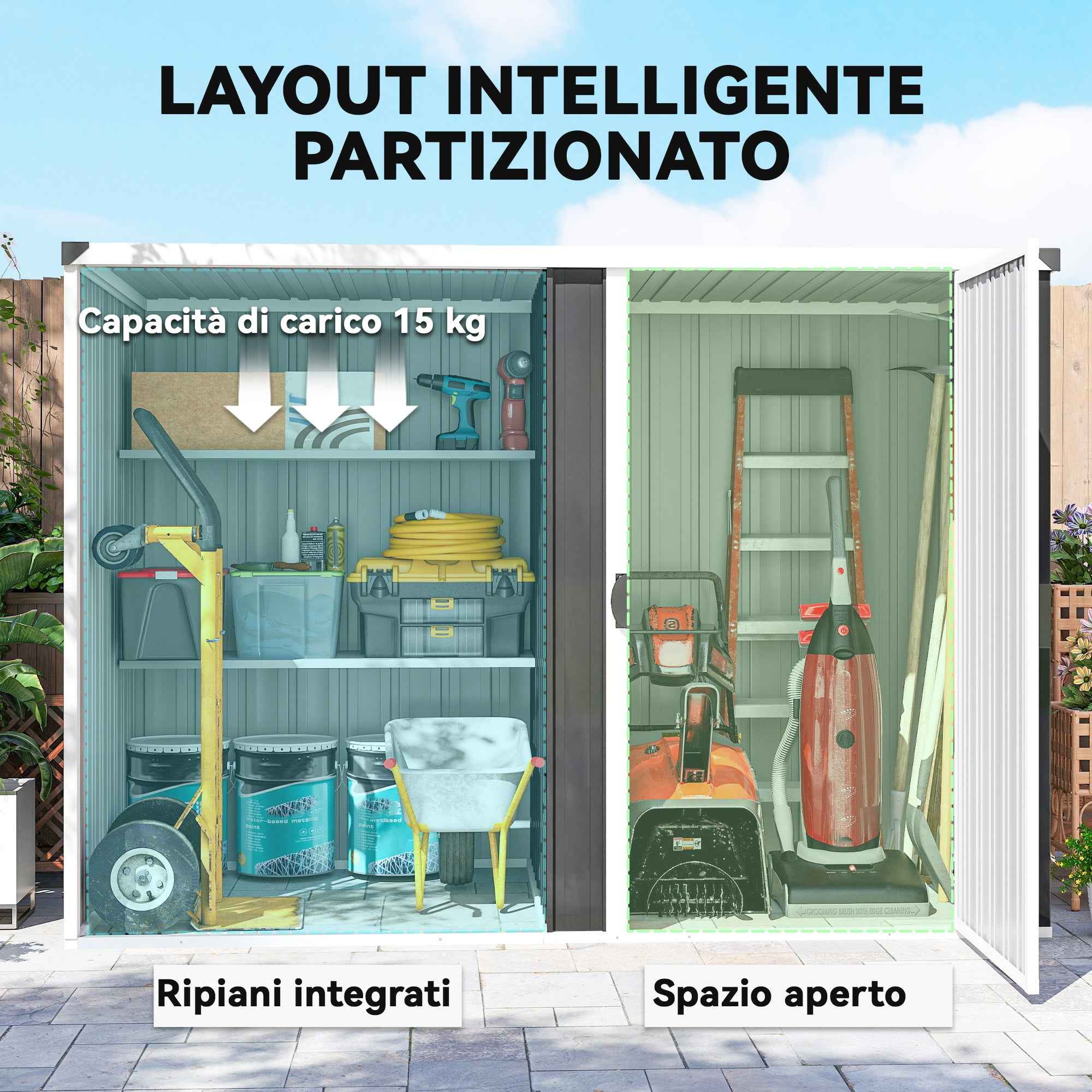 Outsunny Galvanized Steel Garden Shed, Lockable Door, 231 x 125 x 162 cm, Grey