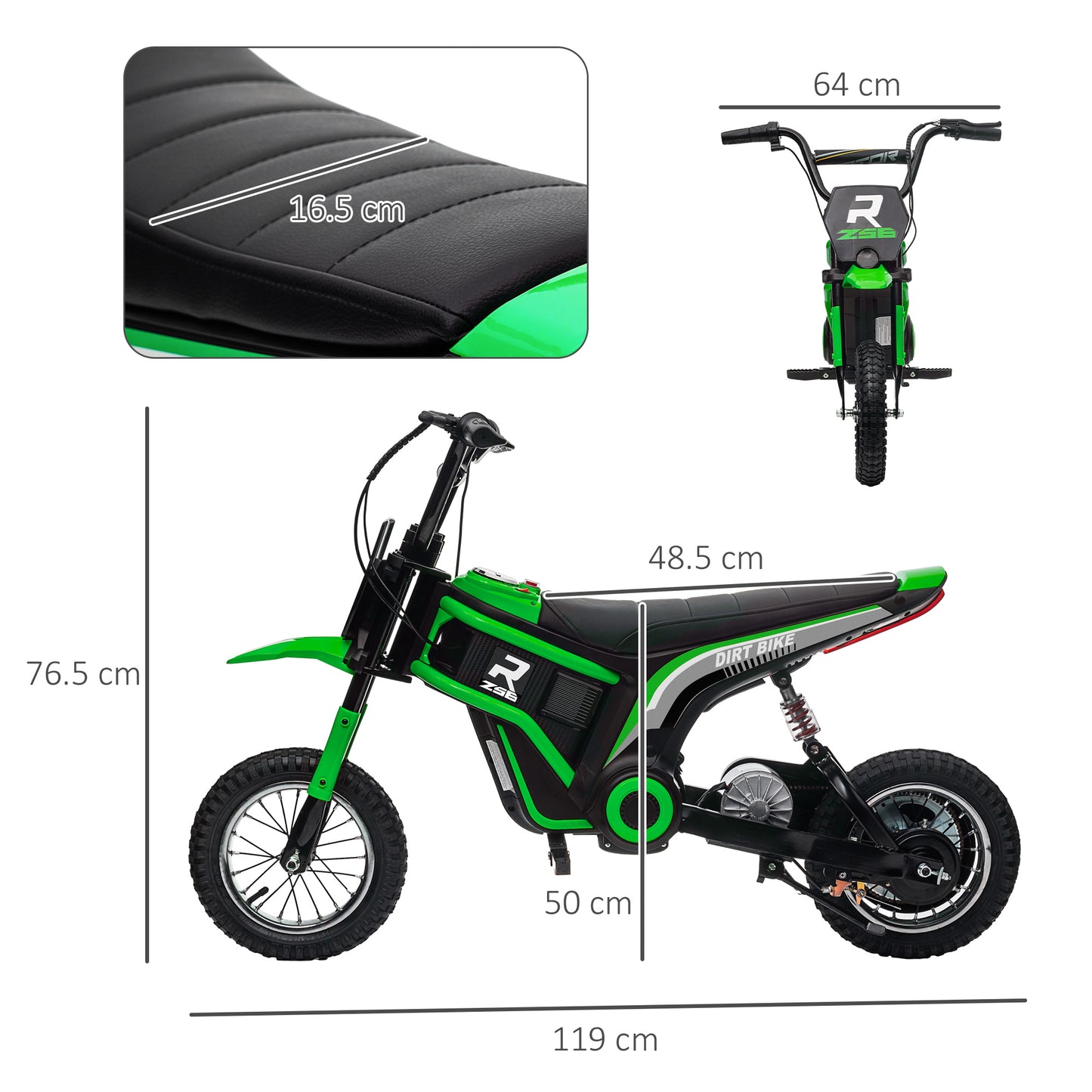 Electric Motorcycle for Children with Manual Throttle, 2 Speeds 8-16km/h, Age 8-12 Years, Green