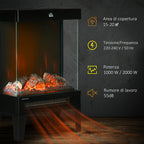 1000W / 2000W Electric Fireplace with Realistic LED Flame and Temperature Control, 40.5x20x62 cm, Black