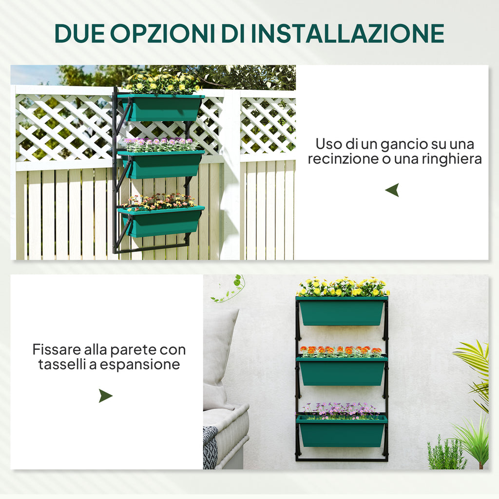 Vertical Outdoor Planter and 3 Plastic Plant Pots with Drainage Holes, 56x42x100 cm, Green
