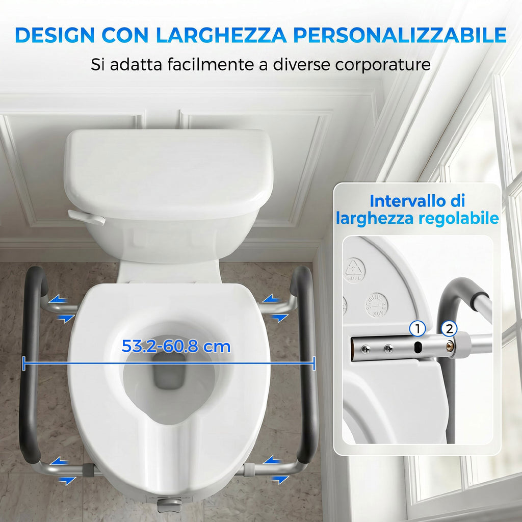 HOMCOM HDPE Toilet Seat Raiser for the Elderly with Non-Slip Handles, Adjustable Width, 136kg Capacity, White