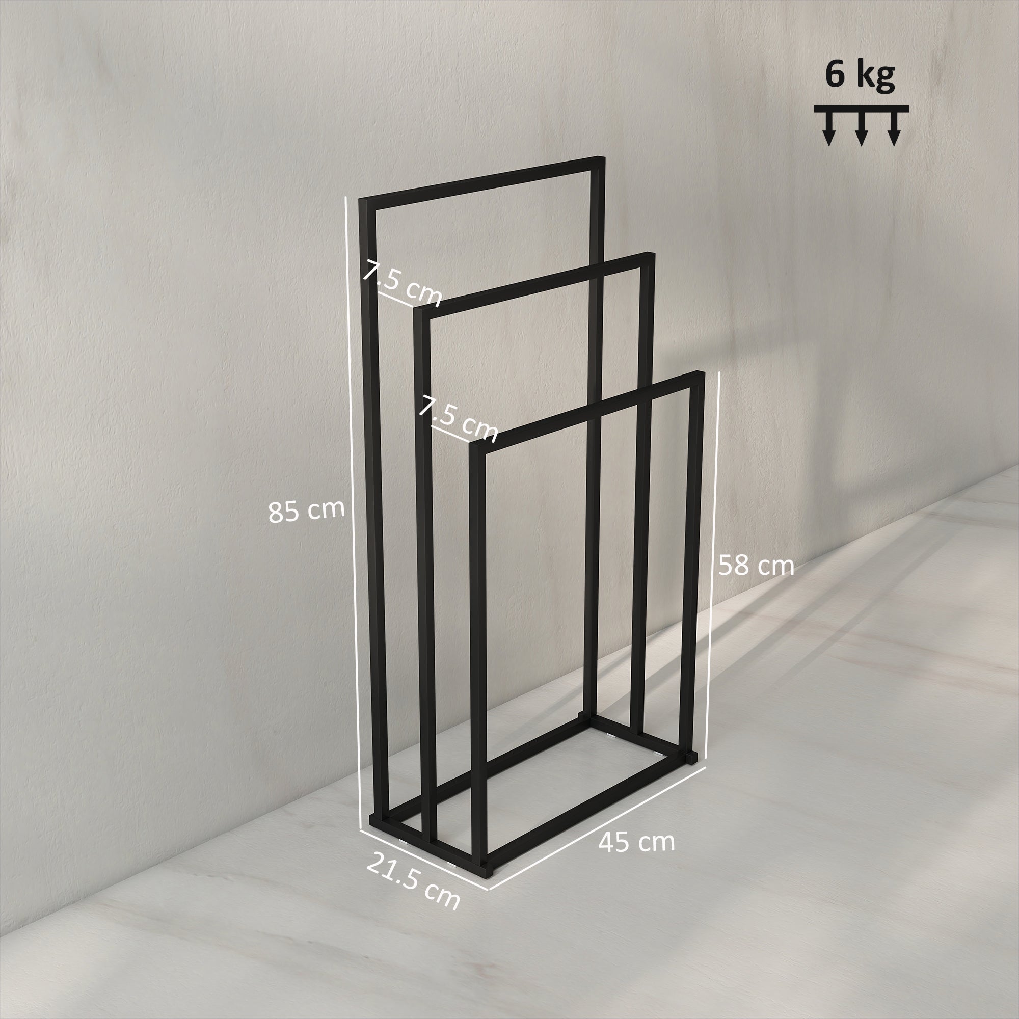 Freestanding 3-Arm Towel Rack in Steel, 45 x 21.5 x 85 cm