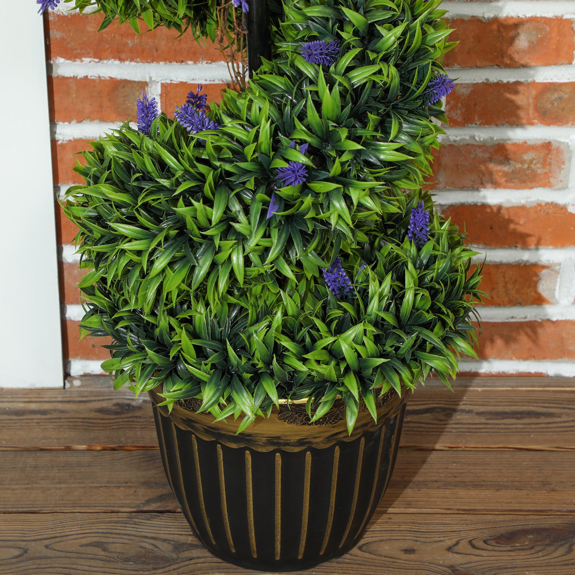 HOMCOM Set of 2 Artificial Boxwood Spiral Plants with UV Protection and Lavender, 115cm, Green and Blue