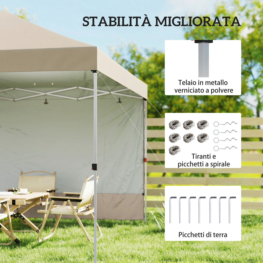 Outsunny 3x3m Pop-Up Folding Gazebo with Side Wall, Metal and Oxford Fabric, Beige