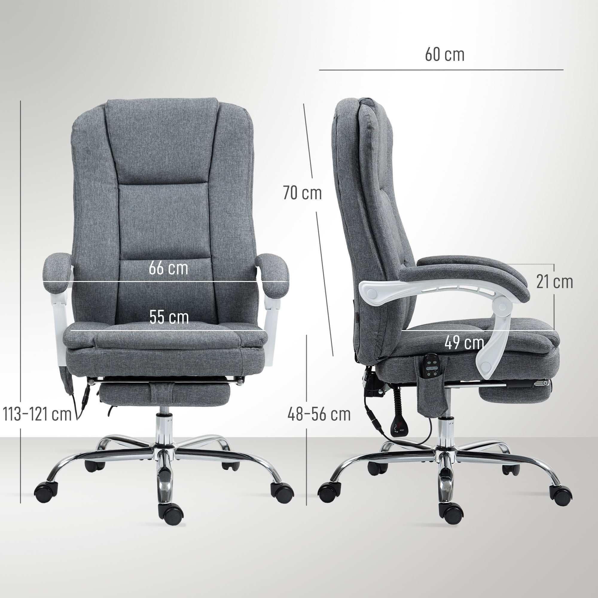 Heated Massage Office Chair, Reclining Linen Fabric Chair with Footrest, Grey