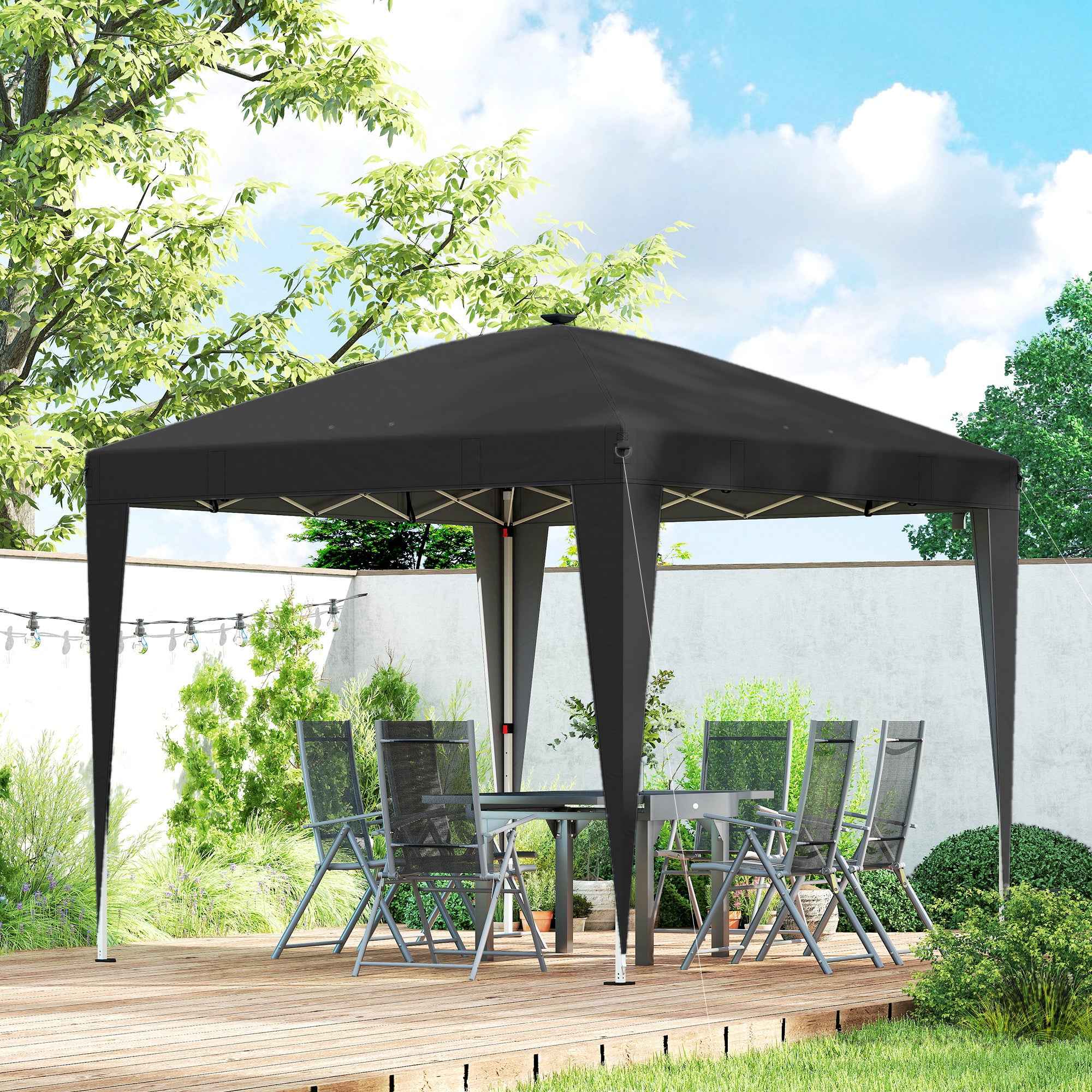 Outsunny 3x3 m Folding Gazebo with Adjustable Height, Central Light and Remote Control, Metal and Polyester, Black