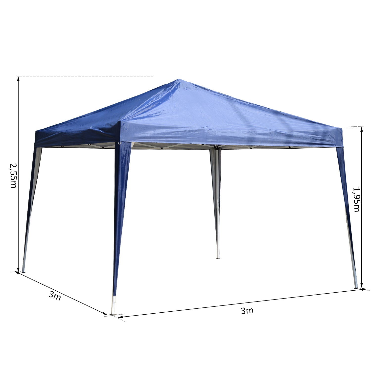 Garden Pop Up Gazebo Height Adjustable Marquee Party Tent Wedding Canopy with Carrying Bag, Blue 3x3m - Borgè