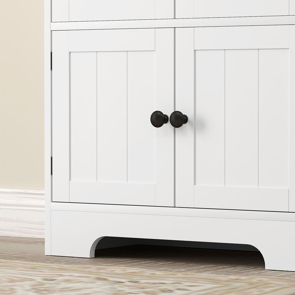 4-Door Kitchen Cabinet with 2 Cupboards and Adjustable Shelf, 58.2x30x123 cm, White