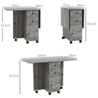 Folding Table with 2 Drawers and Cabinet, 6 Wheels and Brakes, 120x60x76.5 cm, Wood and Rock Grey