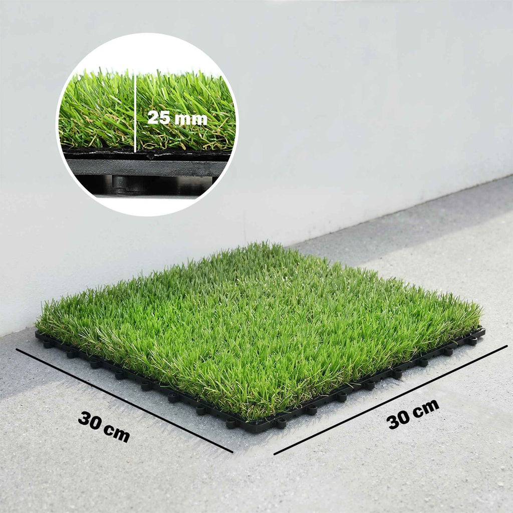 Outsunny 22 Pieces Synthetic Grass Mat, 30x30 cm, 25 mm Pile, Green