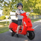 Electric Motorcycle for Kids Vespa Design, 6V Battery with Sounds and Lights, Ages 3-6 Years, Red