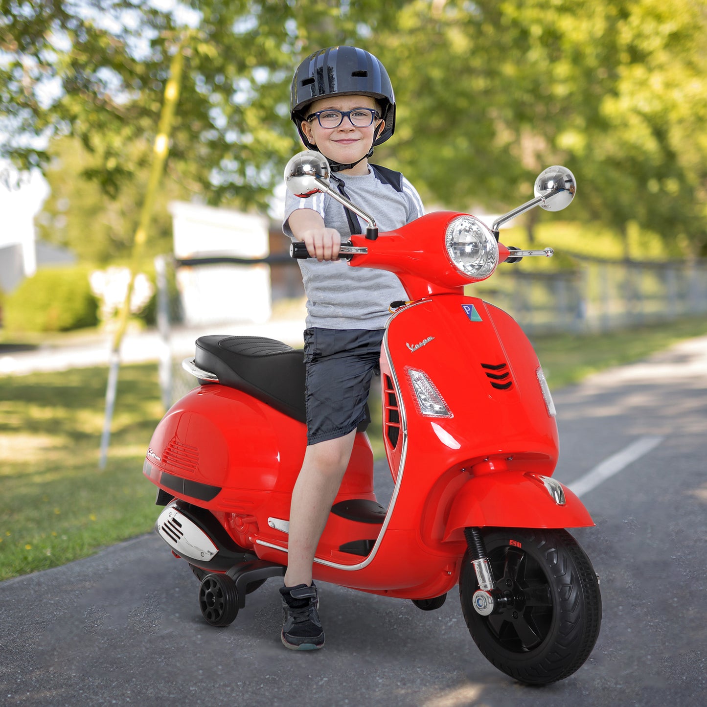 Electric Motorcycle for Kids Vespa Design, 6V Battery with Sounds and Lights, Ages 3-6 Years, Red