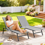 Outsunny Set of 2 Sun Loungers Adjustable in 5 Positions with Side Table and 2 Wheels, in Metal and Polyester, Grey
