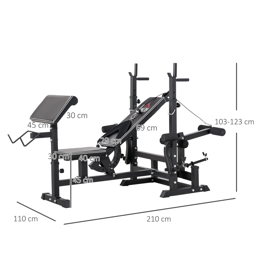 Adjustable Gym Bench with Barbell Rack, Steel and PU, 210x110x103-123 cm, Black