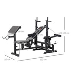 Adjustable Gym Bench with Barbell Rack, Steel and PU, 210x110x103-123 cm, Black