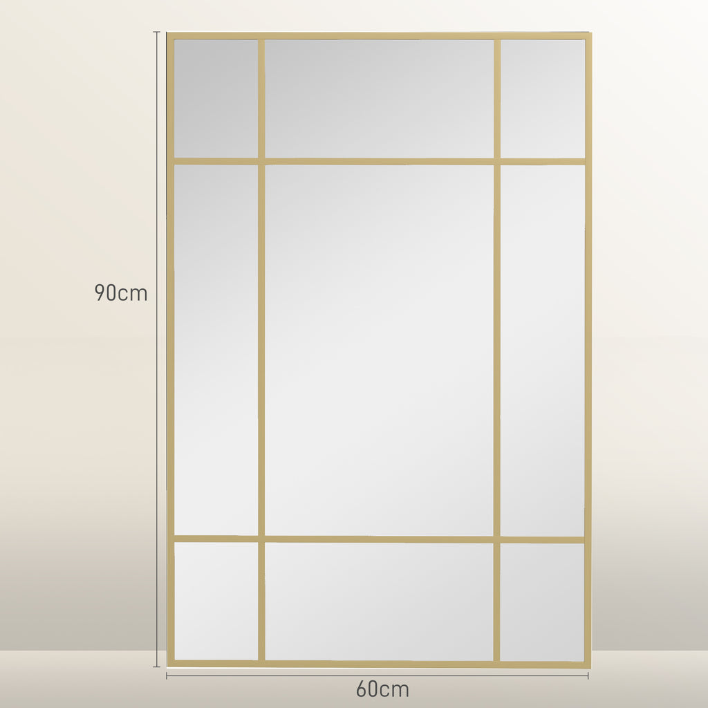 HOMCOM Window Style Wall Mirror with Vertical and Horizontal Mounting, 90x60 cm, Gold