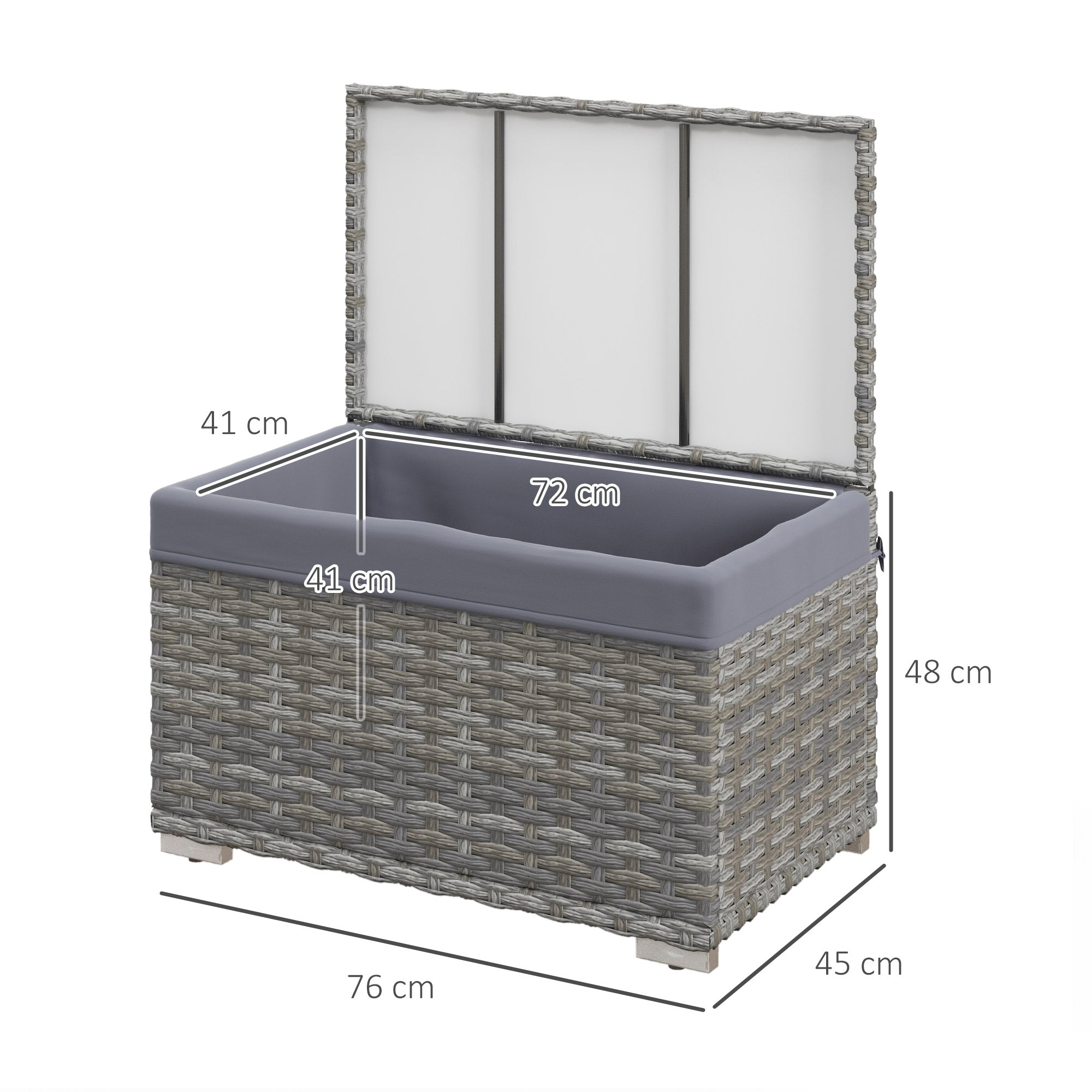 Outsunny garden trunk in Rattan pe with internal coating in waterproof fabric, 76x45x48 cm, gray - Borgè