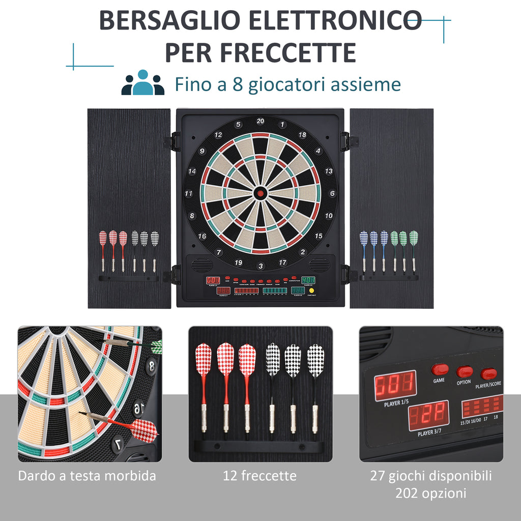 Electronic Dartboard with Automatic Scoring, 12 Darts and 6 Displays, 51x6.5x57cm, Black