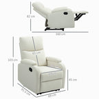 Manually Reclining Armchair at 60° Extra Padded in Fabric with Footrest, Cream