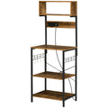 HOMCOM Kitchen Shelf with Power Strip, Shelves and Hooks Industrial Style, 60x42x153cm, Brown - Borgè