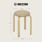 Set of 4 Stackable and Padded Stools with Fabric Upholstery and Wooden Legs, Khaki