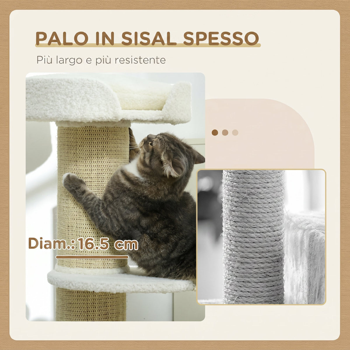 PawHut Cat Scratching Post with Bed, Plush Cover and Sisal Pole, 45x45x91cm, Cream
