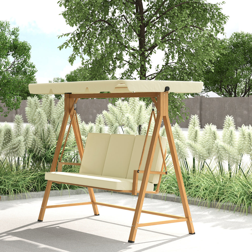3 Seater Garden Swing with Adjustable Canopy and Cushions, 195x120x170 cm, Beige