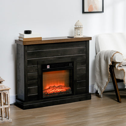 Electric Fireplace 1800W with Flame Effect and Remote Control, in Wood, Metal and Glass, 96.5x22x81.7 cm, Dark Grey