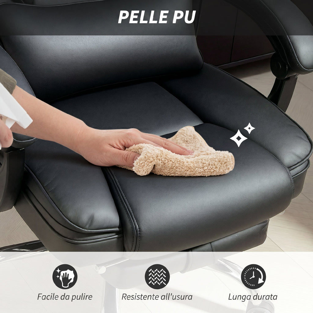 HOMCOM Heated Massage Office Chair, PU Leather Reclining Chair with Remote Control and Footrest, Black
