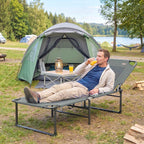 Outsunny 4-Position Reclining Outdoor Lounger, Folding Chair with Handle, Grey.