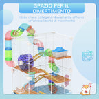 5-Level Hamster Cage with Tubes, Wheel, Ladders, House and Bottle, Made of Metal, PP and PS, 46x30x58 cm